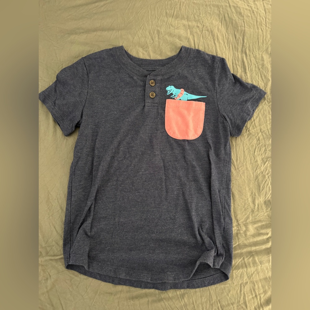 Cat & Jack Charcoal Gray Tee with Dinosaur Pocket